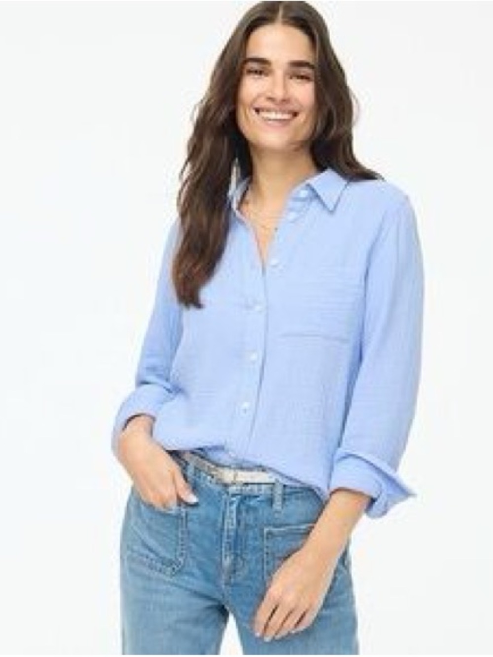 Double Gauze Button Down blue Shirt J Crew sz Small